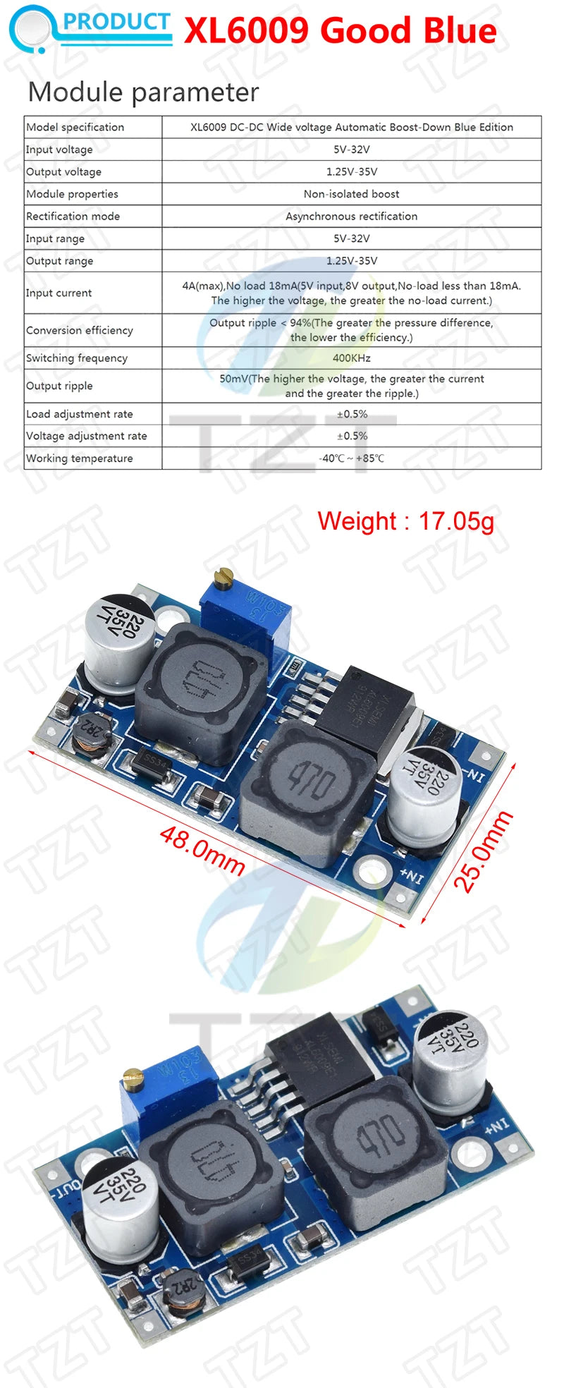 TZT 1/3PCS Boost Buck DC-DC Adjustable Step Up Converter XL6009 Power Supply Module 20W 5-32V to 1.2-35V