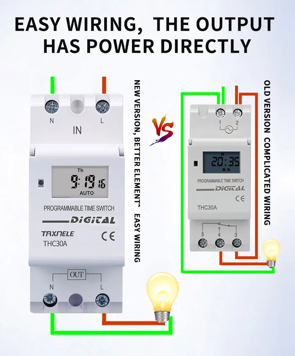 New Type Din Rail 2 Wire Weekly 7 Days Programmable Digital TIME SWITCH Relay Timer Control AC 220V 230V 12V 24V 48V 16A 30A