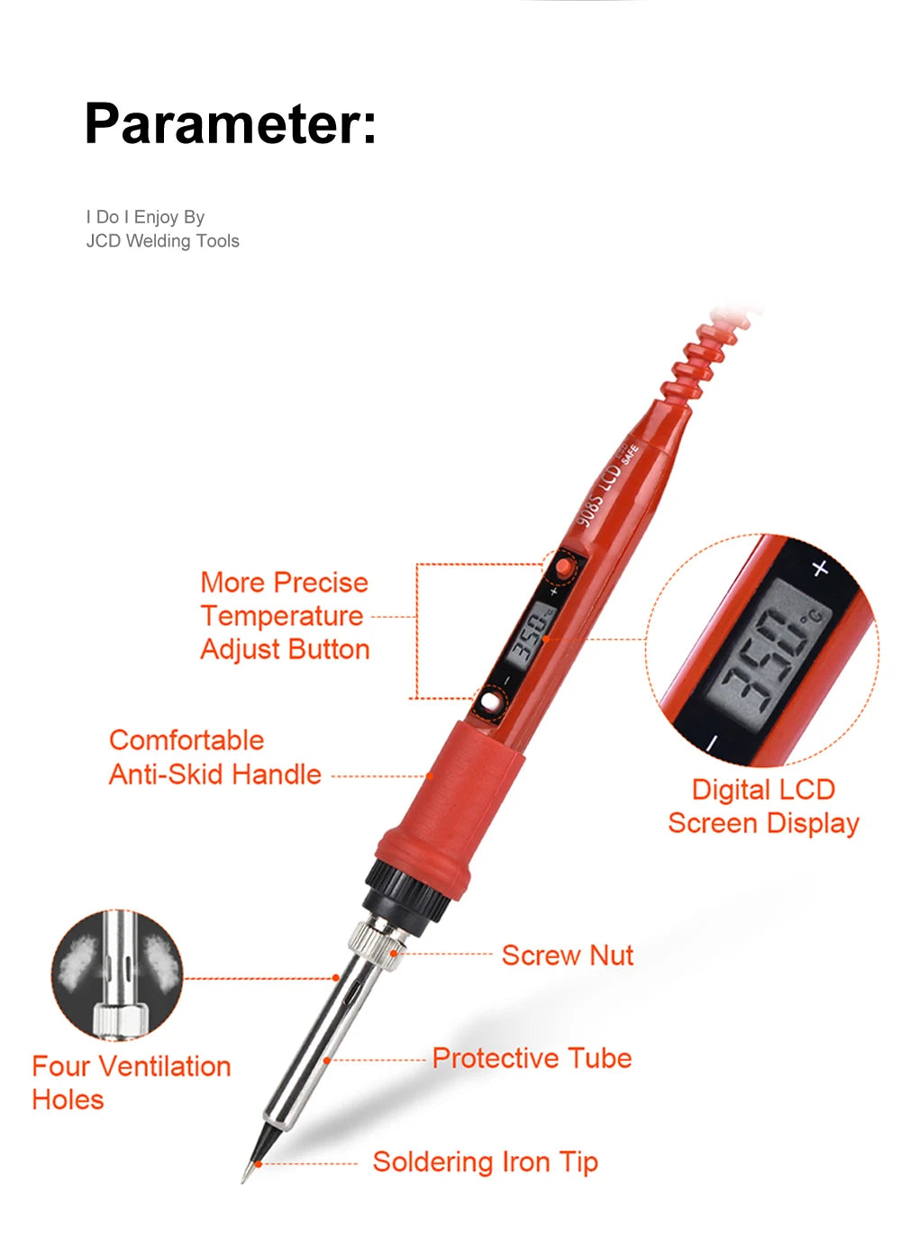 JCD 220V 80W LCD Electric Soldering Iron 908S Adjustable Temperature Soldering Iron with Quality Soldering Iron Tips and Kits