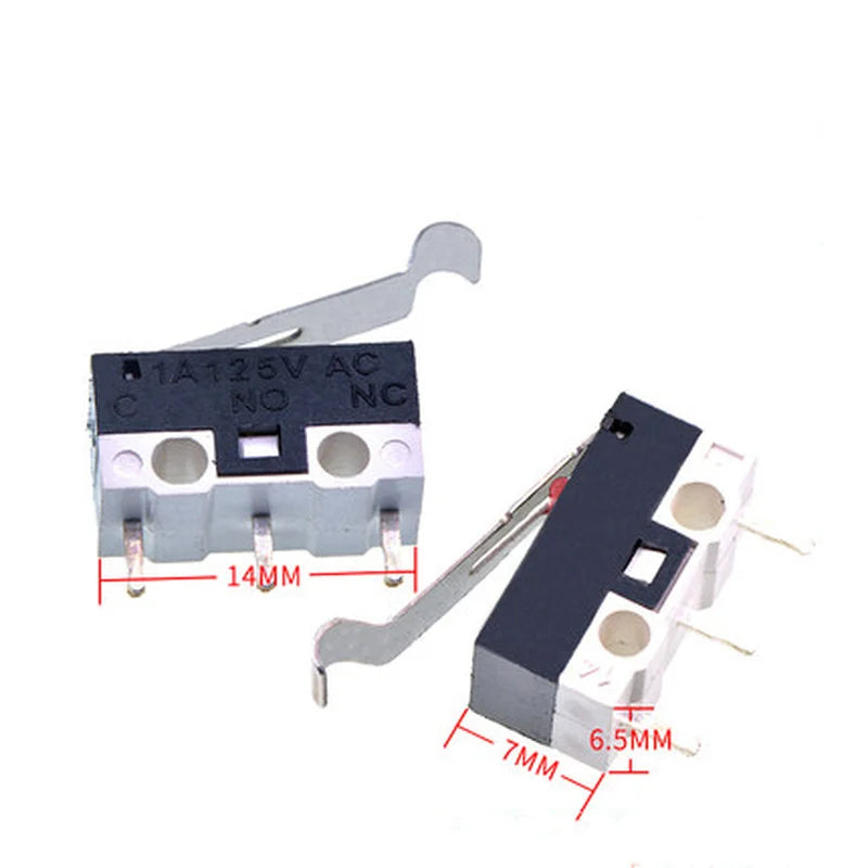 10 PCS Small Limit Microswitch Car Switch with Scroll Wheel Microswitch Curved Foot Arc Handle Microswitch Mouse Switch