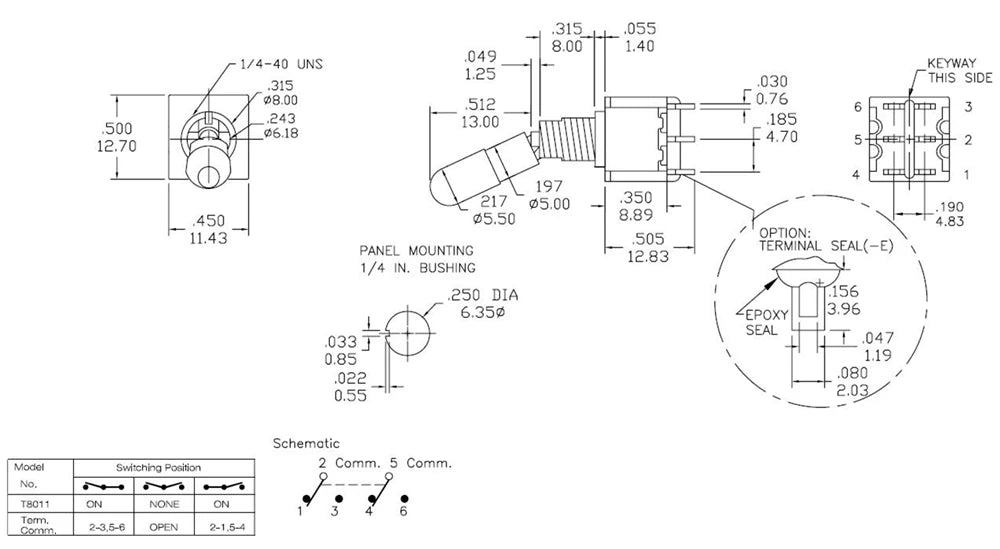 SH T80-T Series Round Top Anti-mishandling Locking Lever 6.35mm Panel Mount Mini Toggle Switch