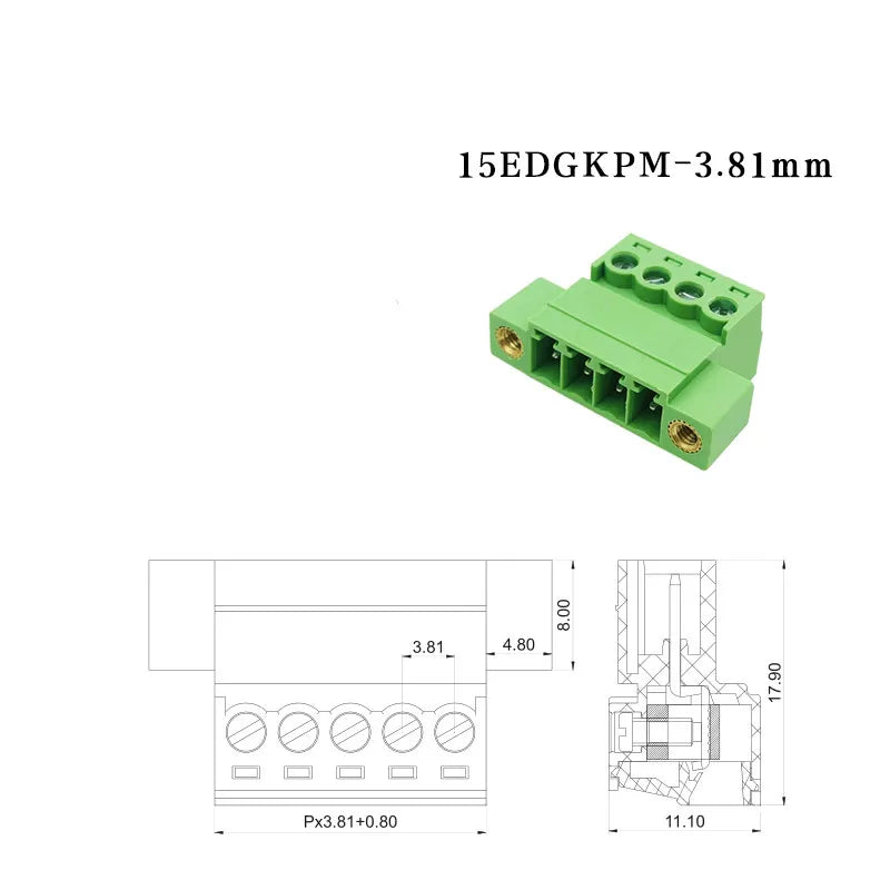 1/5/10 Pairs Weld-free Butt Connection 15EDGRKM-3.81mm Male Female Plug-in Terminal Block 2edg 2P/3P/4P-16P Pluggable Terminal
