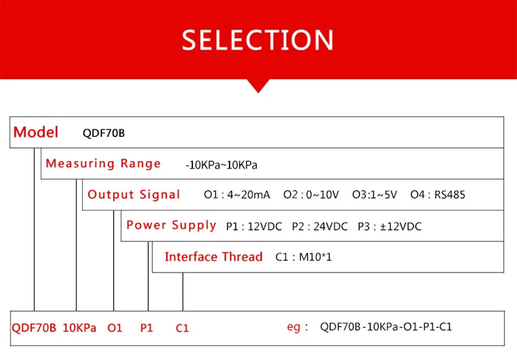 QDF70B -10kPa-10kPa 4-20mA 0-10V Wind Differential Pressure Transmitter Air Pressure Sensor