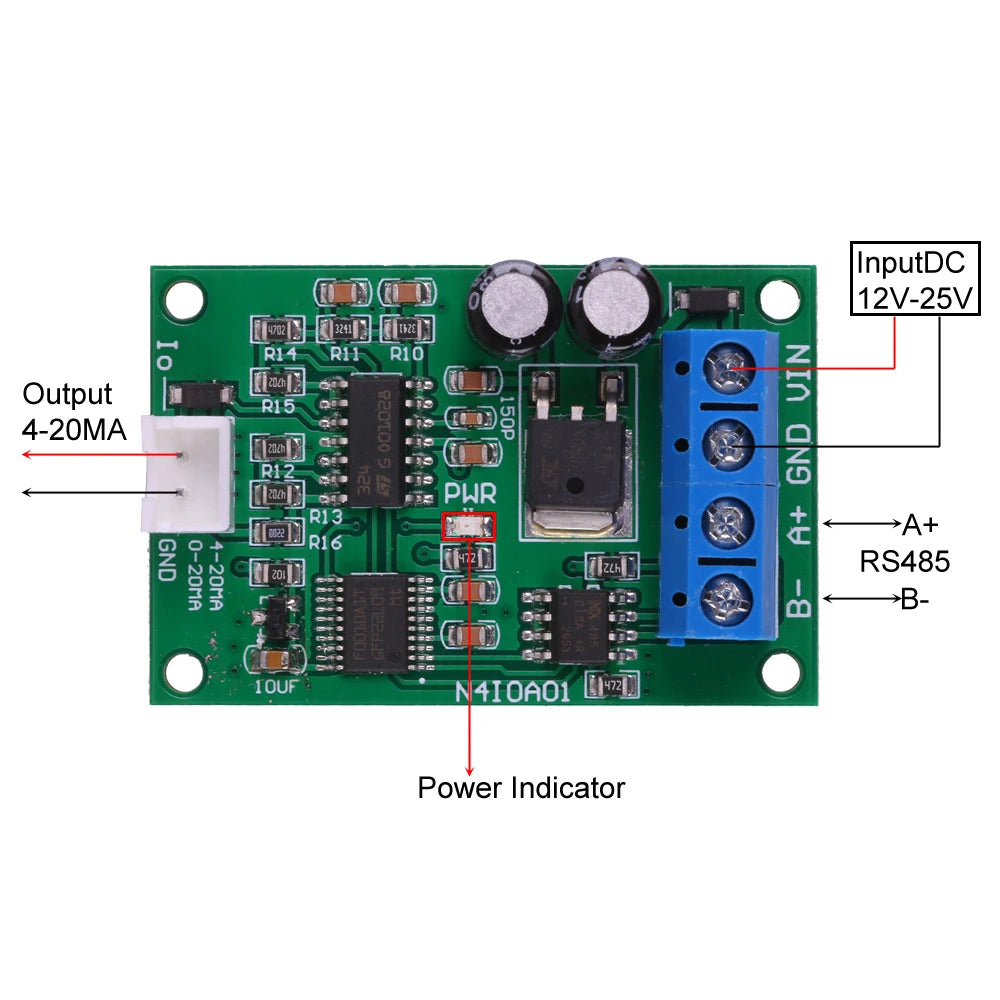 DC 12V 24V RS485 to 4-20mA/0-5V/0-10V Current/Voltage Converter RS485 to DAC Number-mode Conversion Module MODBUS RTU Control