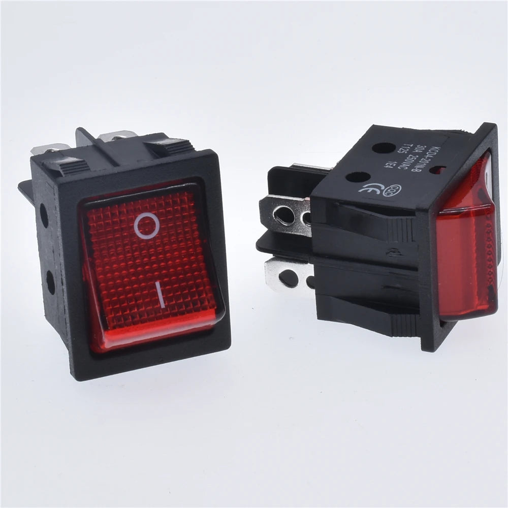 5pcs 30A 250V KCD2 KCD4 Rocker Switch DPST 4 Pin 6Pin Red Lighted 120V Rocker Toggle Switch ON Off Heavy Duty 22*29 High voltage