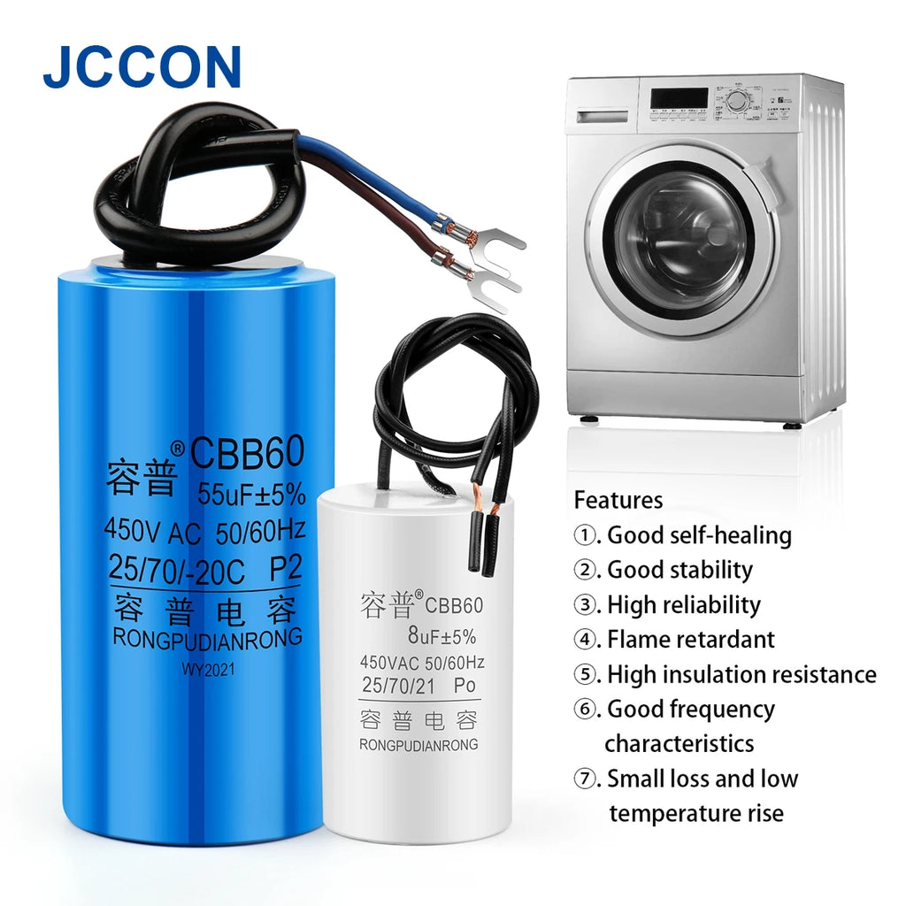 1Pcs CBB60 Motor Run Capacitor 450V AC Starting Capacitors 345681012141516182025303540457080100UF For Washing Machine