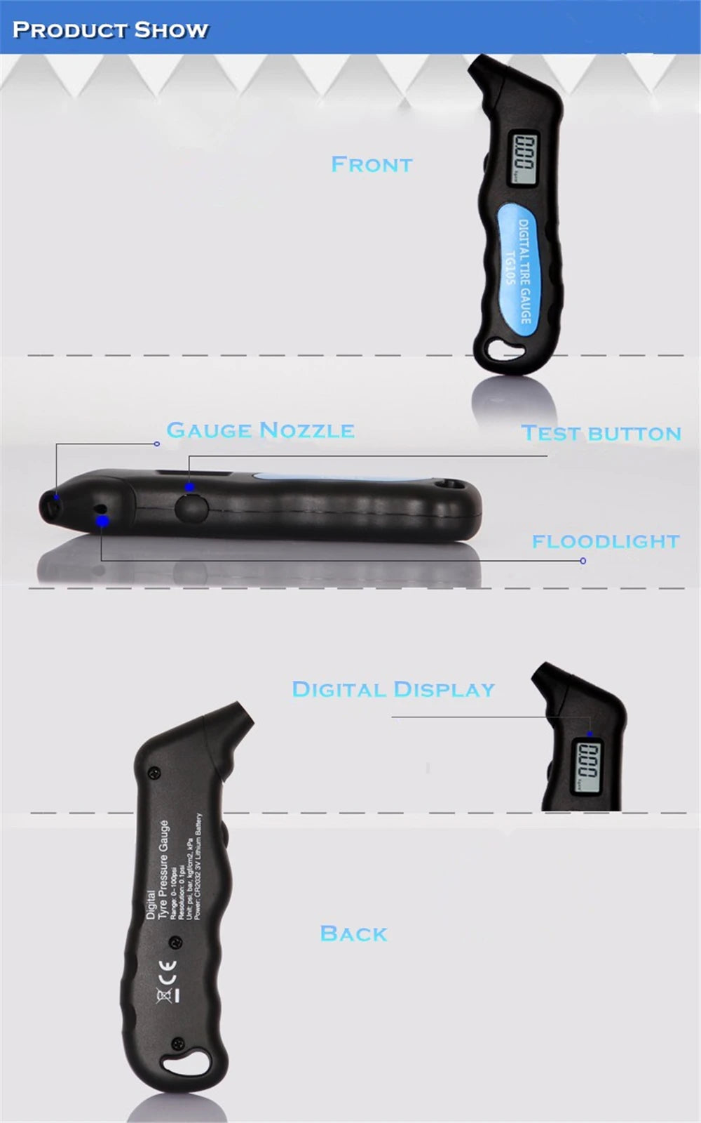 Digital Car Tire Tyre Air Pressure Gauge Meter TG105 LCD Display Manometer Barometers Tester For Car Truck Motorcycle Bike
