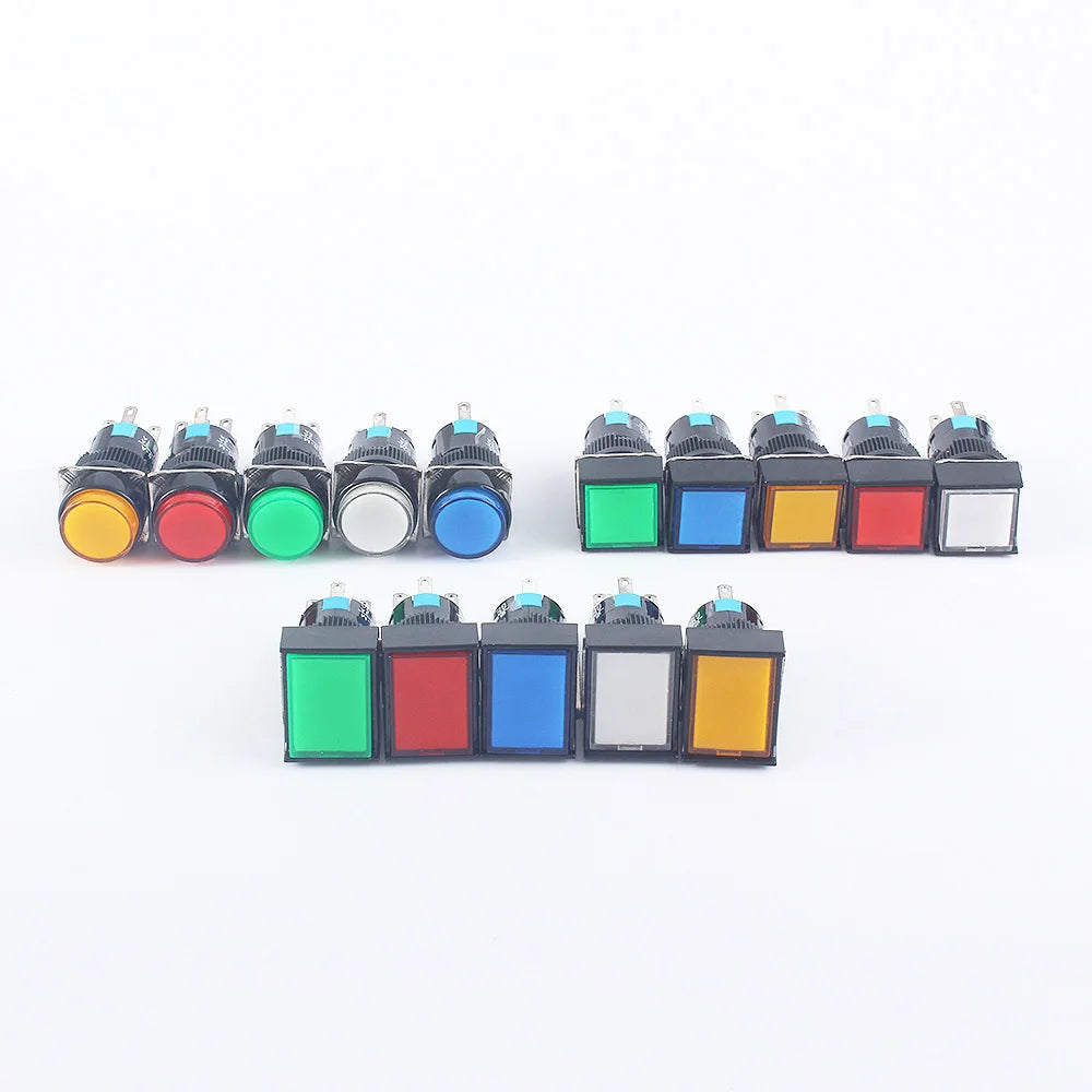 5V 12V 24V 220V 16mm Plastic Momentary LED Illuminuted Maintained Self-locking Push Button Switches Latching Push Button Reset