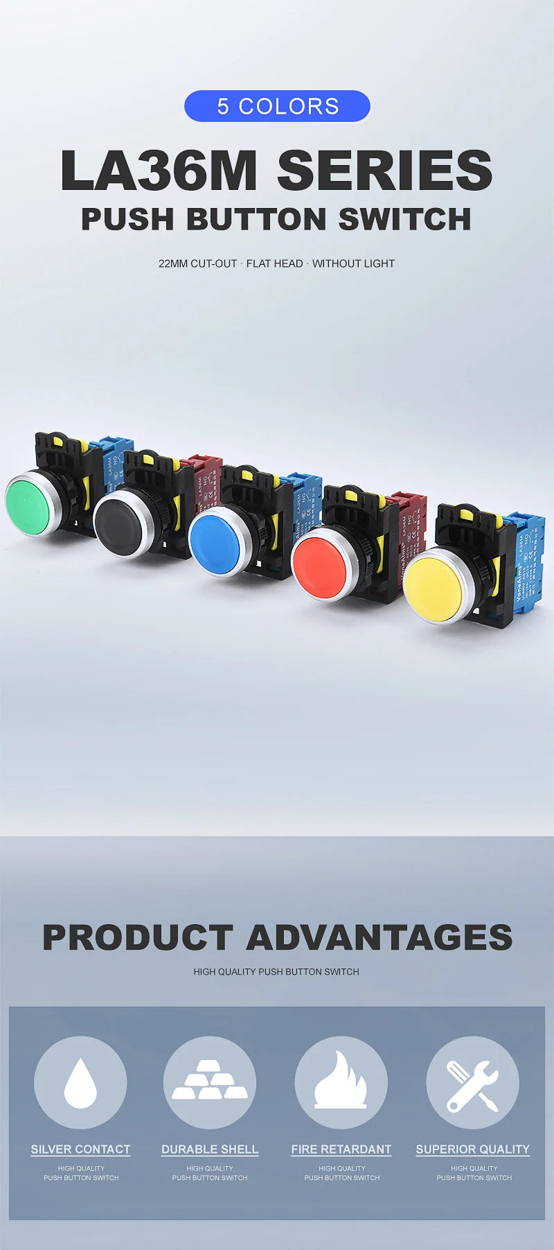 22mm LA36M Push Button Switch Momentary Reset Self Locking Power Button Switch Red Green Blue Yellow Black 12V 24V 220V 10A