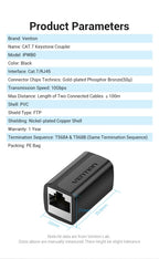 Vention RJ45 Connector Cat7/6/5e Ethernet Adapter Female to Female 8P8C Patch Network Extender Extension Wire for Ethernet Cable