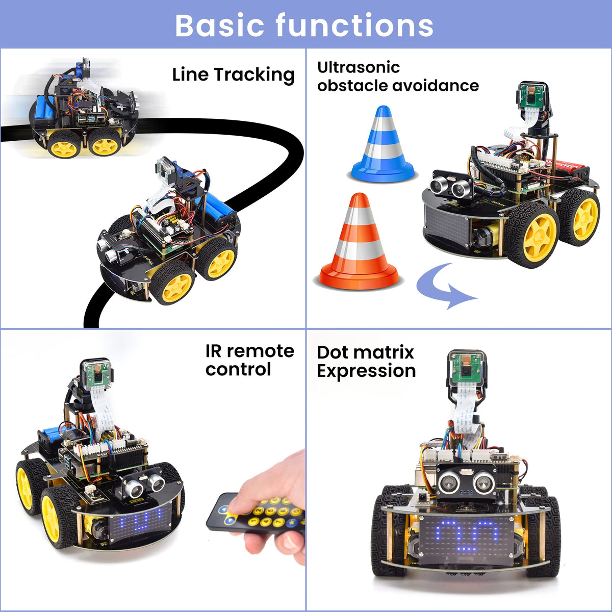 Keyestudio Raspberry Pi 4WD Robot Car Kit  5 Megapixels Camera Module Python Programming DIY Projects Kit For Raspberry Pi 4B