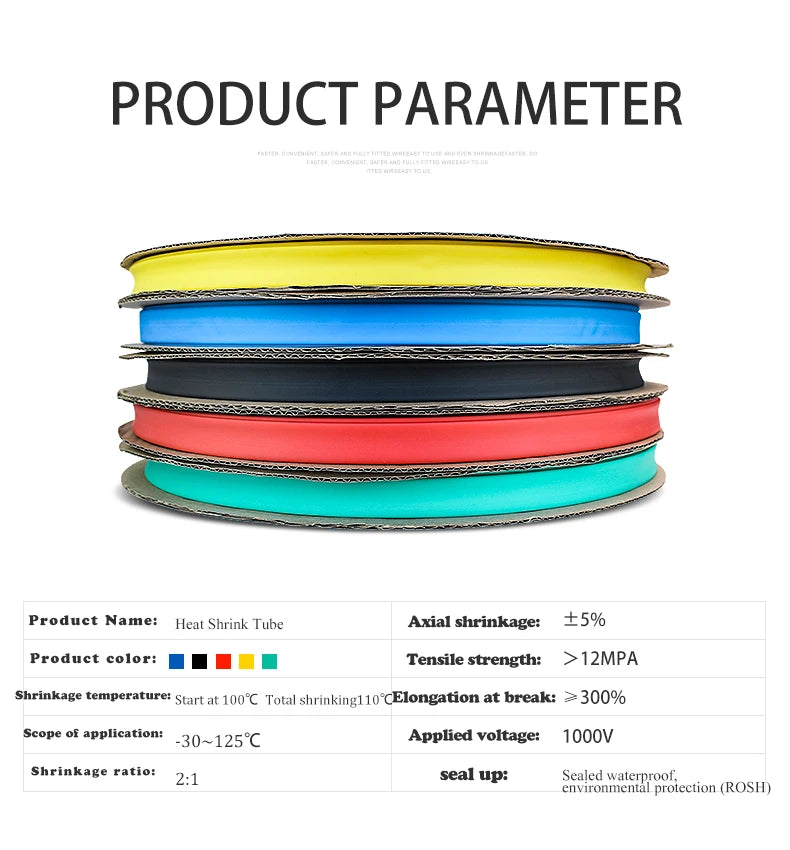 200M/Roll 1/2/2.5/3/4mm Color Heat Shrinkable Tube Shrink Tube Kit Insulation Tubing Wire Cable Insulation