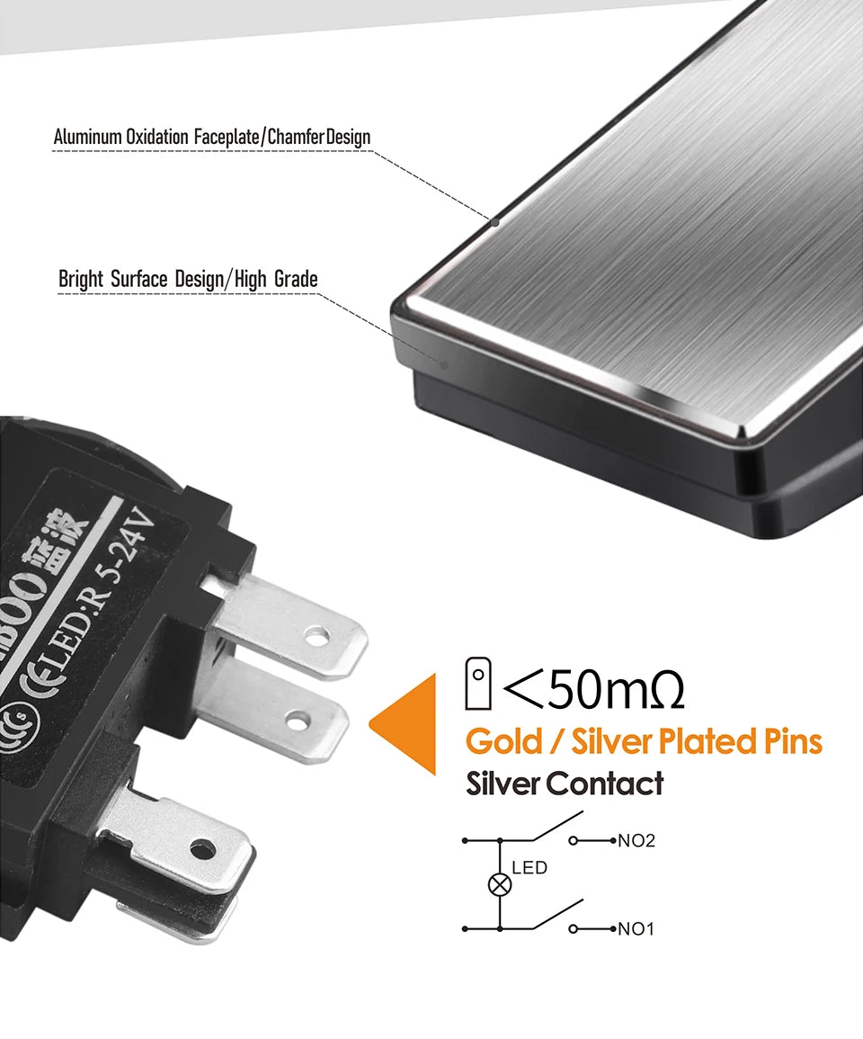 LANBOO High-End Quality Latching  Rocker Switch 20A 16Amp Current Push Button 2no2nc with LED 3-8V/9-24V/220V