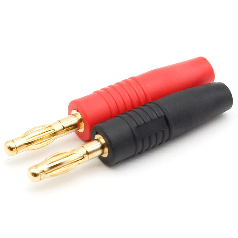 4pcs 4mm Goldplated Full Copper Banana Insulated panel plug Musical Speaker Connector Black and Red