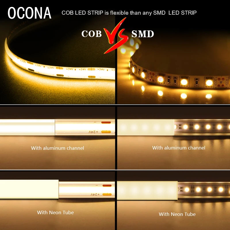 Ultimate Thin 2mm COB LED Strip Light for DIY Craft Cabinet Shelf 12V Filament Warm Cool White Flexible Linear Tape Lights Bar