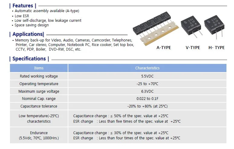 10pcs 5.5V 0.1F Super Capacitor Farad Capacitor 5.5V 104 FM0H104ZF is 100,000 microfarads