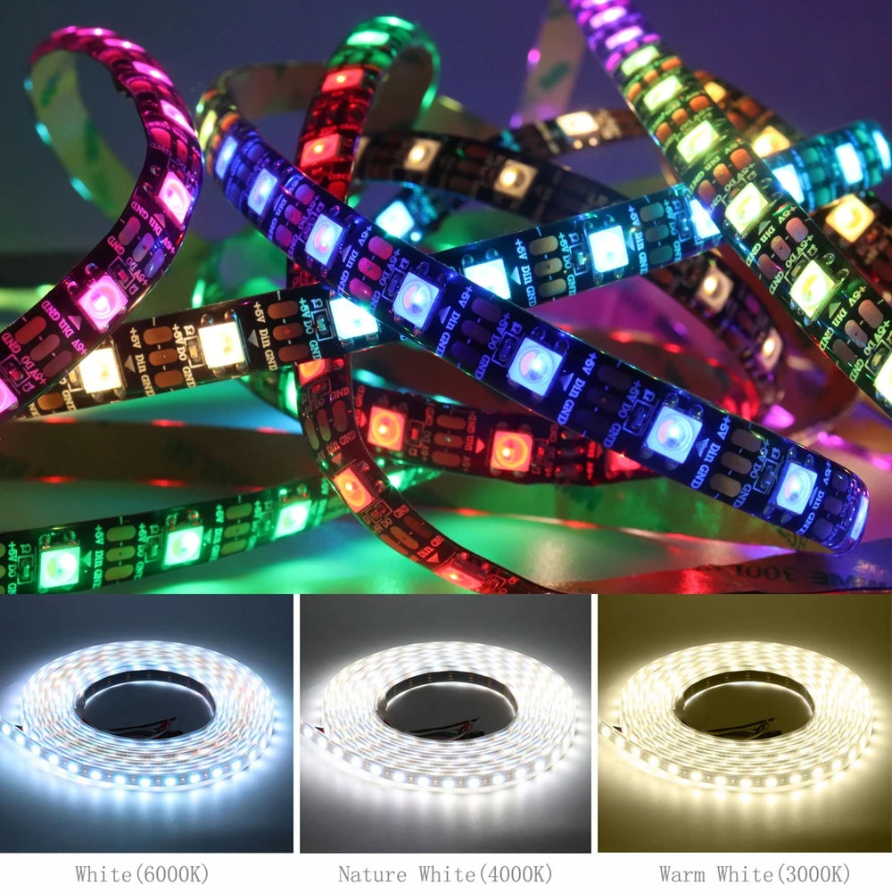 SK6812 RGBW Led Strip Light 4 IN 1 Similar WS2812B 30 60 144 LEDs/m Individual Addressable RGBWW Led Lights IP30 65 67 DC5V
