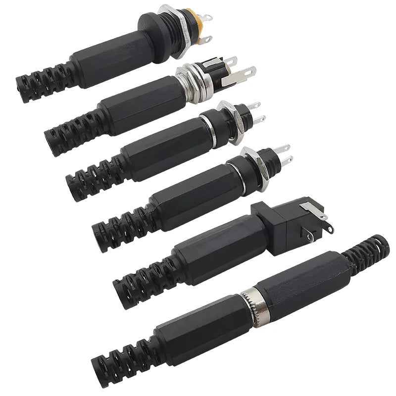 10Pcs DC Power Jack Connectors 5.5 x 2.1mm DC Plug Male Female Socket Soldering Type Nut Panel Mount DC Power Adapter Connector