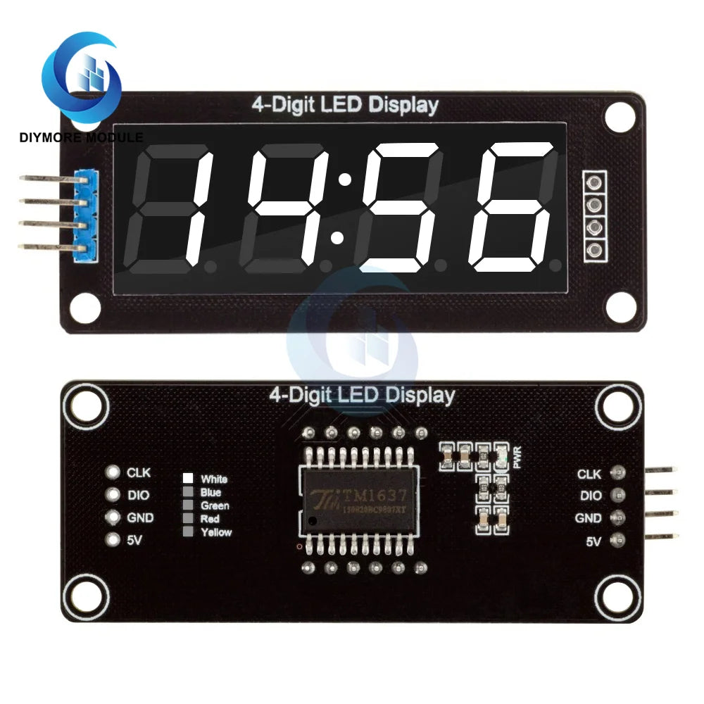 TM1637 4-Digit 7 Segments Digital LED Display Module 0.56 inch Display Tube Decimal Clock Double Dots Module Board for Arduino