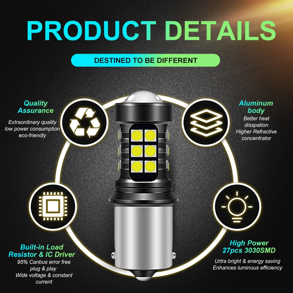 2X P21W led 1156 T20 W21/5W 7443 P21/5W 1800LM W21W Car Bulb 7440 BA15S BAY15D PY21W Auto DRL Light White 1157 LED Brake Light