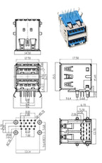 5Pcs USB Connectors 3.0 A Type Female AF Type 90 Degree Side Insertion 180 Degree High Speed Interface MICRO Connector