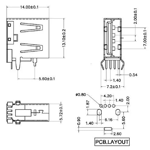 5/10Pcs USB 2.0 Type A Female Connector 90 Degree Right Angle Side Mount PCB Socket Adapter