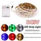 3AA Battery Power LED Strip Light 1/2/3/4/5M SMD2835 3528 60Leds/m Waterproof Tape Ribbon Lamps 5V TV Cabinet Backlight