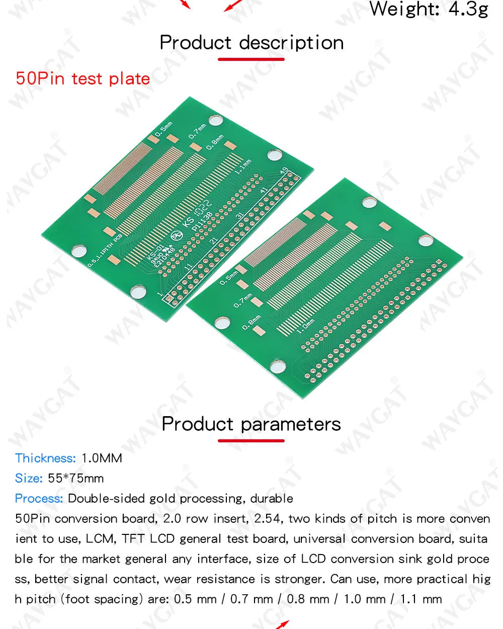 46Pin 50Pin 60Pin 2.0 0.4mm 0.5-1.0mm Pin Pitch TFT LCD SMD To DIP Adapter Board 2.54 pin space Pinboard Test Module FPC PCB