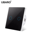 UBARO EU/UK Standard Crystal Tempered Glass Wall Panel Light Touch Switch Led Indicator Sensor Electrical Button 1/2/3Gang 220V