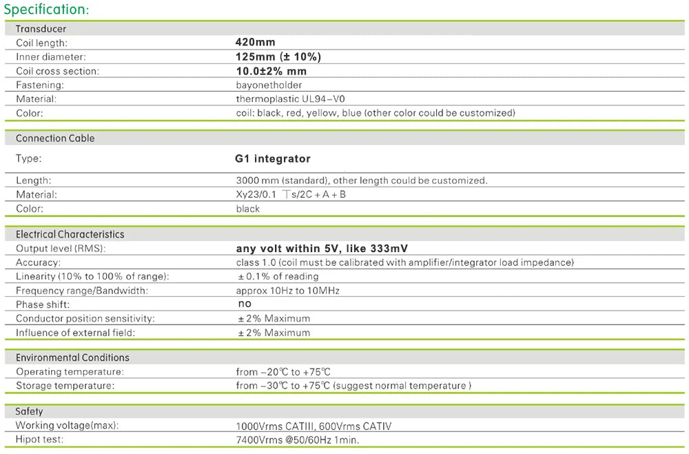 Clamp On Flexible Rogowski Coil FRC420-G1 Input 3000A Output 333mV 1000mV 3000mV Split Core CT Used for Network-analyzer