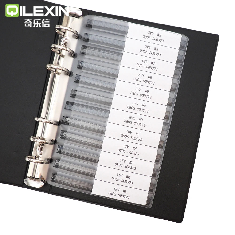 SMD Zener Diode Book SOD-323 0805 SOD-123 1206 2.4v-30v 28 Values Package Assorted Kit 0.5W 1/2W eries Sample Book Sample Kit