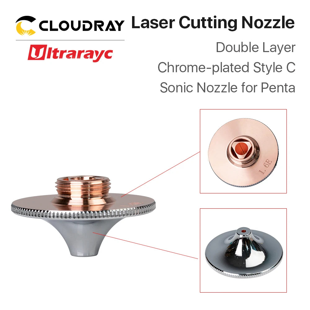 Ultrarayc Laser Nozzles Chrome-plated Double Layers D28 Caliber 1.2mm-1.6mm for Penta Sonic Cutting Metal