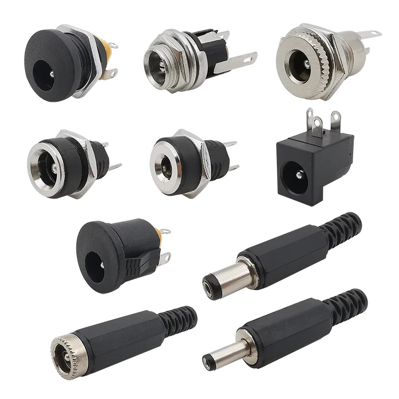 10Pcs DC Power Jack Connectors 5.5 x 2.1mm DC Plug Male Female Socket Soldering Type Nut Panel Mount DC Power Adapter Connector
