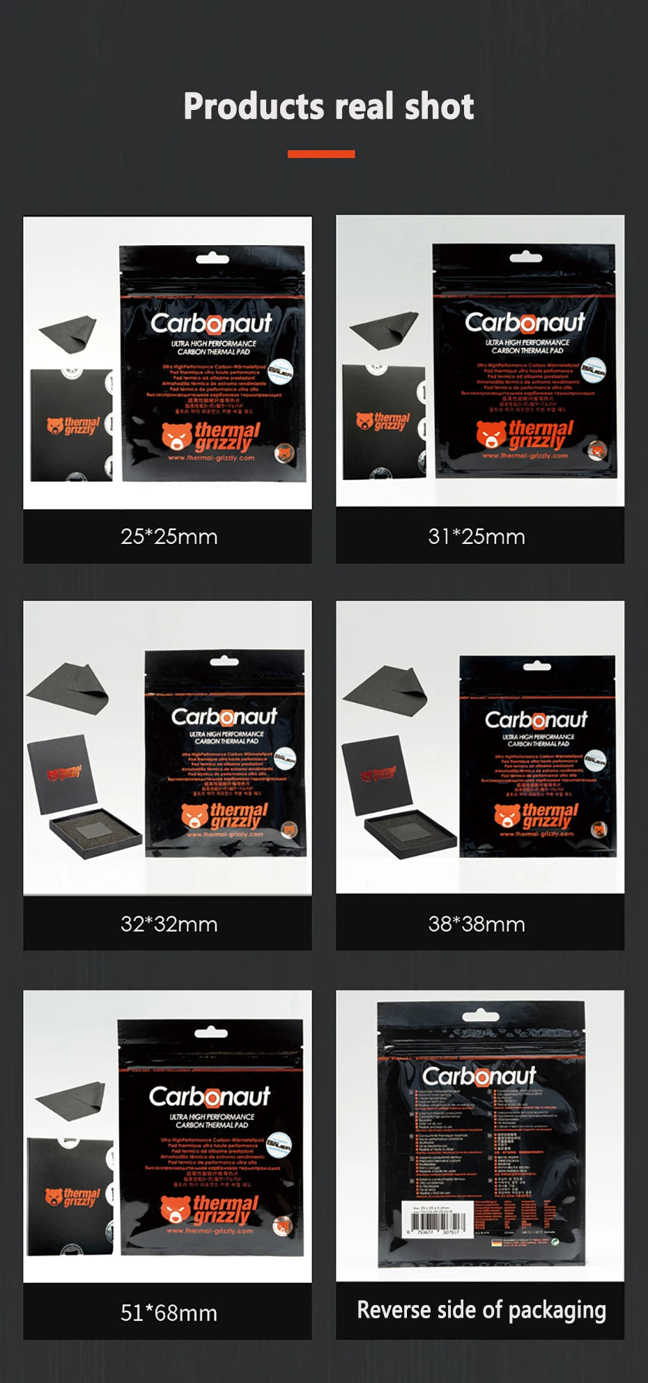 Thermal Grizzly Carbonaut Thermal Pad 62.5W/mk Reusable High Thermal Conductivity CPU/GPU Motherboard Heat Silicone Pad