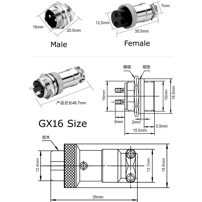 Double GX16 2/3/4/5/6/7/8/9/10Pins Female Air Aviation Connector Power Cable Electrical Terminal Wire Lines Socket with 2m cable
