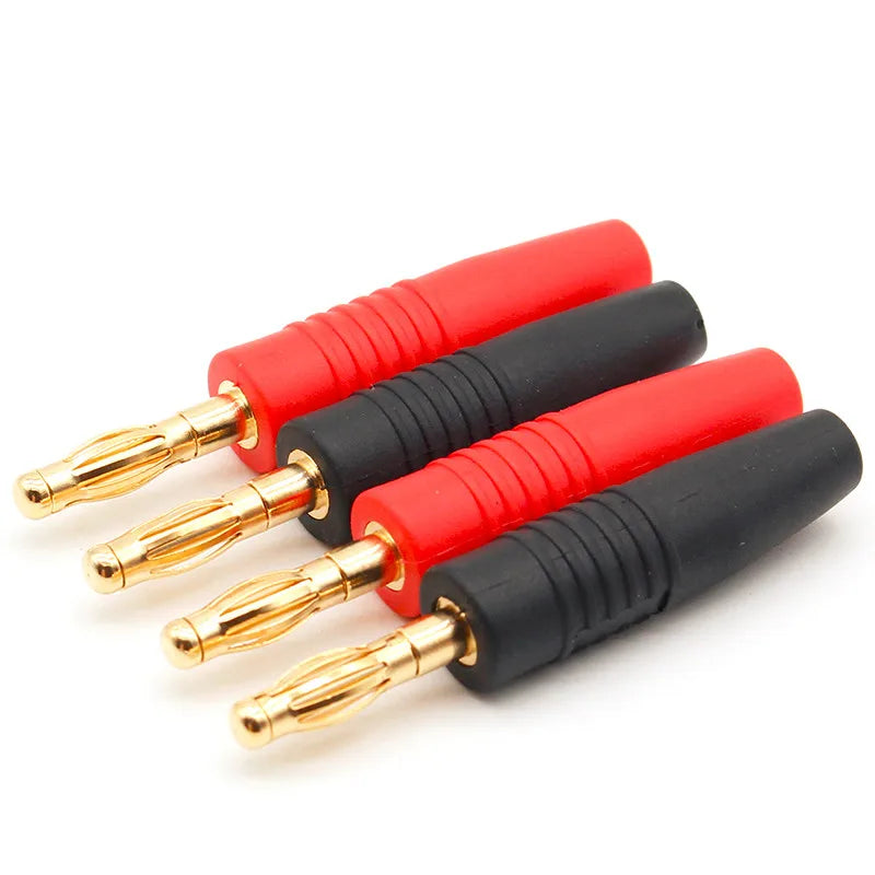 4pcs 4mm Goldplated Full Copper Banana Insulated panel plug Musical Speaker Connector Black and Red