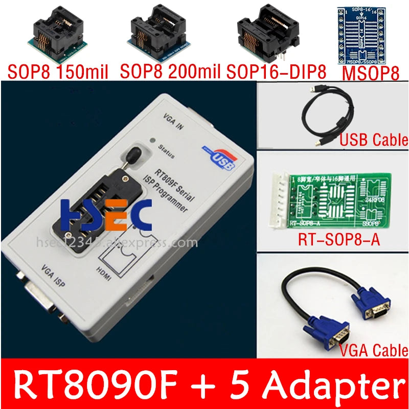 Original Newest RT809F ISP Programmer clip + 5 adapter socket for bios rt809 ICSP usb programmer universal nand tsop48