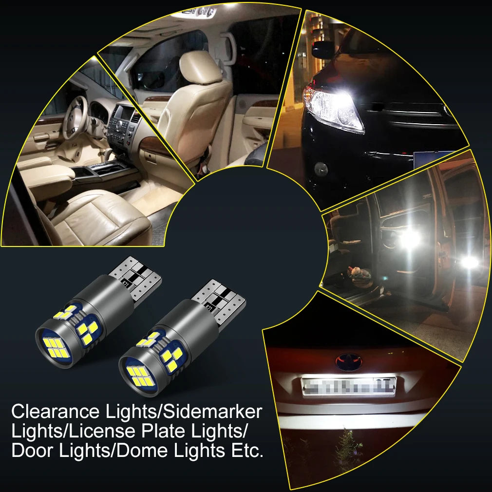 2Pcs W5W LED T10 Led Bulb 168 194 Canbus Nor Error 18SMD 3030 Car Signal Lights Clearance License Plate Lamp 6000K White 12V