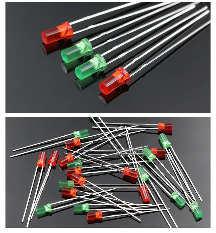 1000PCS 3mm High Flat Top Color Long Feet Red Green Blue Yellow Direct Plug Light-emitting Diode DIP LED