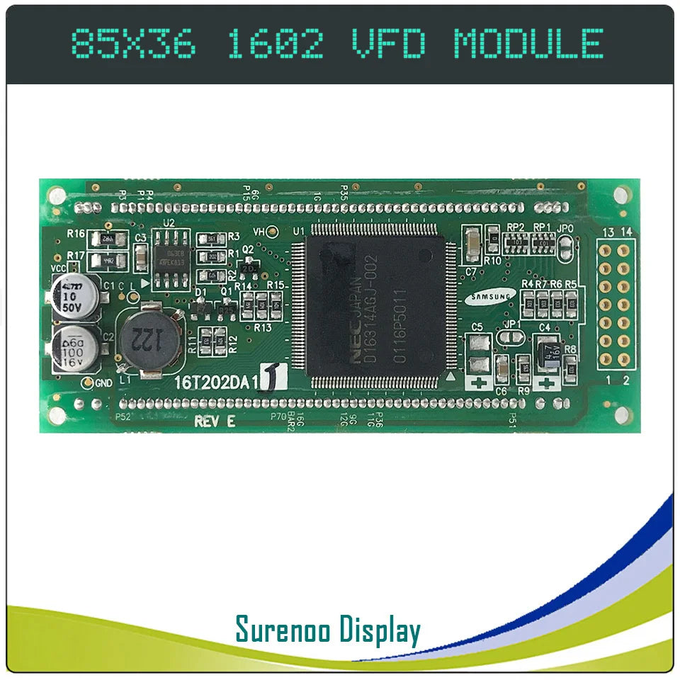 Surenoo 85.00*36.00 SAMSUNG 8-Bit Parallel IIC I2C 1602 162 16X2 VFD Display LCD Module Screen Panel 16T202DA1J