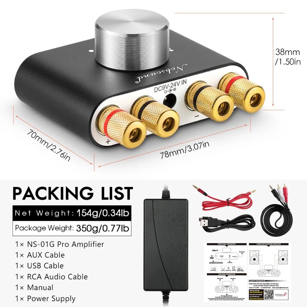 Nobsound Mini Bluetooth 5.0 TPA3116 Digital Amplifier Hifi Stereo Audio Receiver Power Amp 50W+50W Car Sound Amplifiers