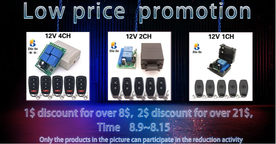 Wireless Remote Control DC 6V 12V 24V 30V 4CH RF Relay Receiver and 433MHZ Transmitter for Garage/Light/Motor/Home Appliance