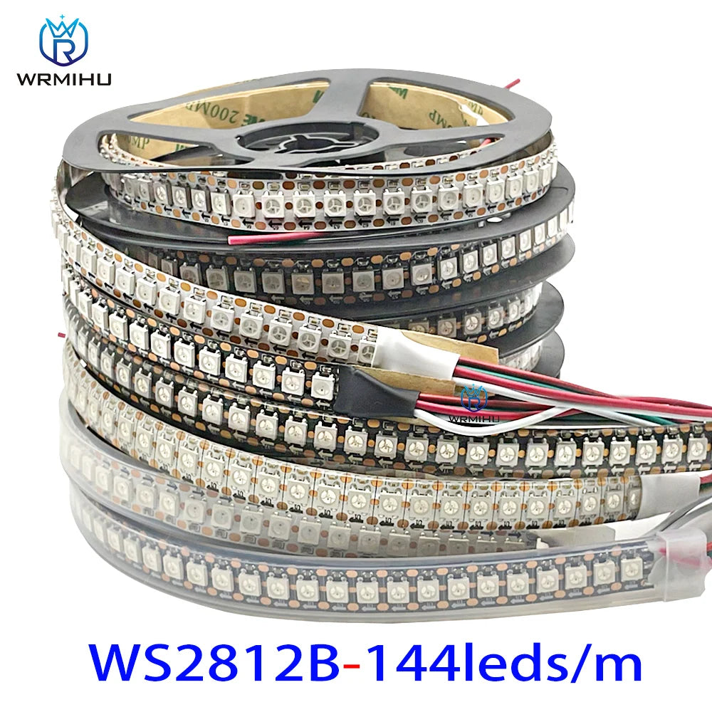 DC5V WS2812B 5m/Roll 30/60/144leds/m Black/White PCB IP30/IP65/IP67 5050RGB Individually Addressable Smart led pixel strip light