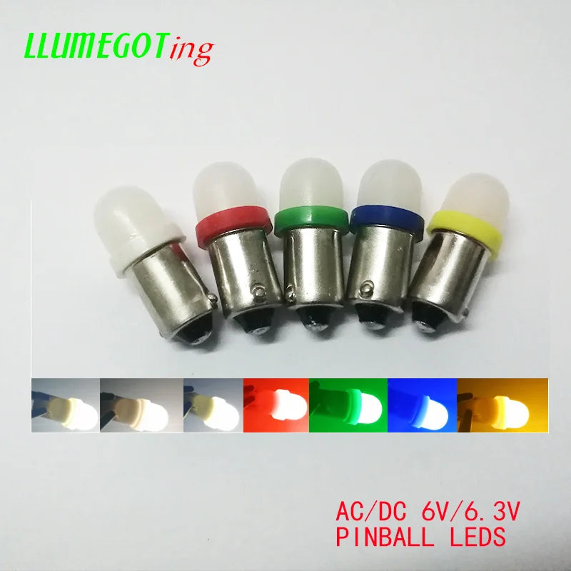 50pcs BA9S T4W #44 #47 Milk White Dome 2x 5630SMD Various Color Non Polarity AC DC 6V 6.3V Bally Pinball Game Machine Led Bulbs