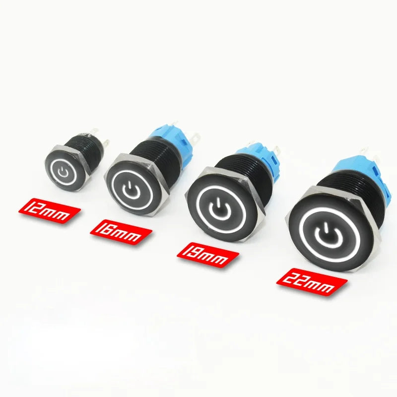 12/16/19/22mm Push Button Switch Oxidized Black Momentary Latching Fixed On Off Power Switch LED Light 3V 6V 12V 24V 220V
