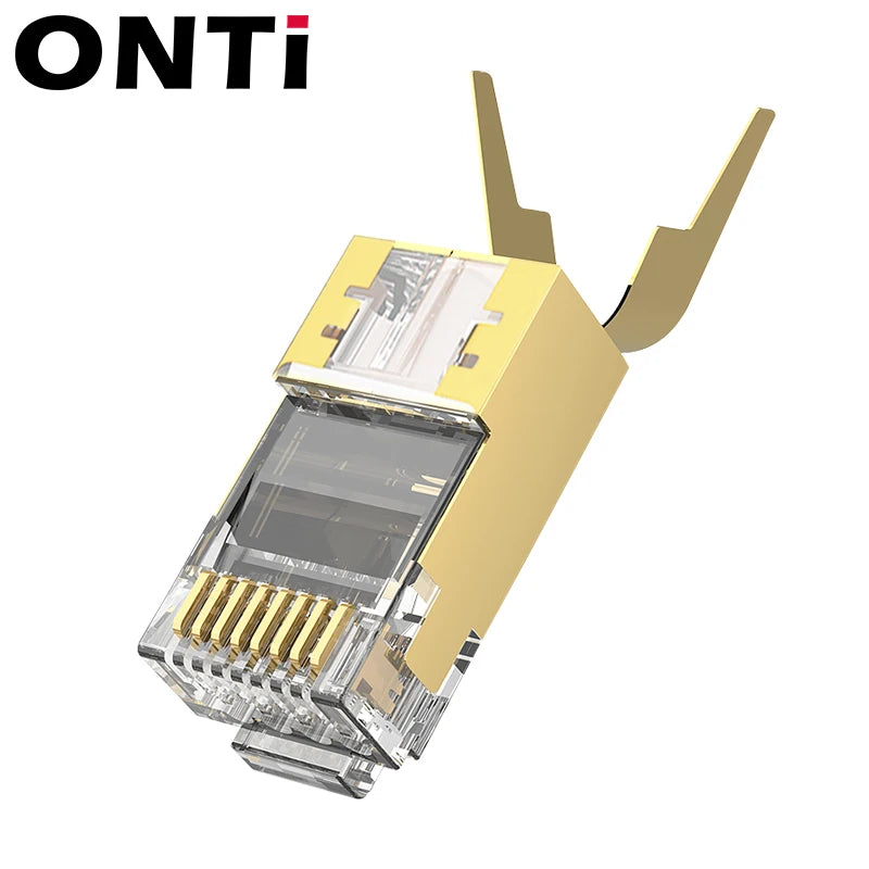 ONTi 10/50/100pcs CAT5E CAT6 CAT7 Plug RJ45 Connector 50U Gold Plated End Pass Through Network Cable Modular 8P8C Connector