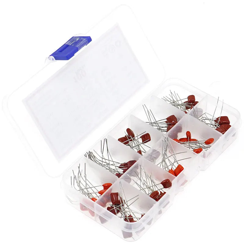 100pcs 10 Values CBB Capacitor Set Metallized Polyester Film Capacitors Assortment Kit 10nF~470nF 22NF 47NF 100NF 0.47uf 0.1uf