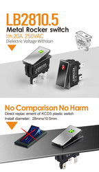 LANBOO High-End Quality Latching  Rocker Switch 20A 16Amp Current Push Button 2no2nc with LED 3-8V/9-24V/220V