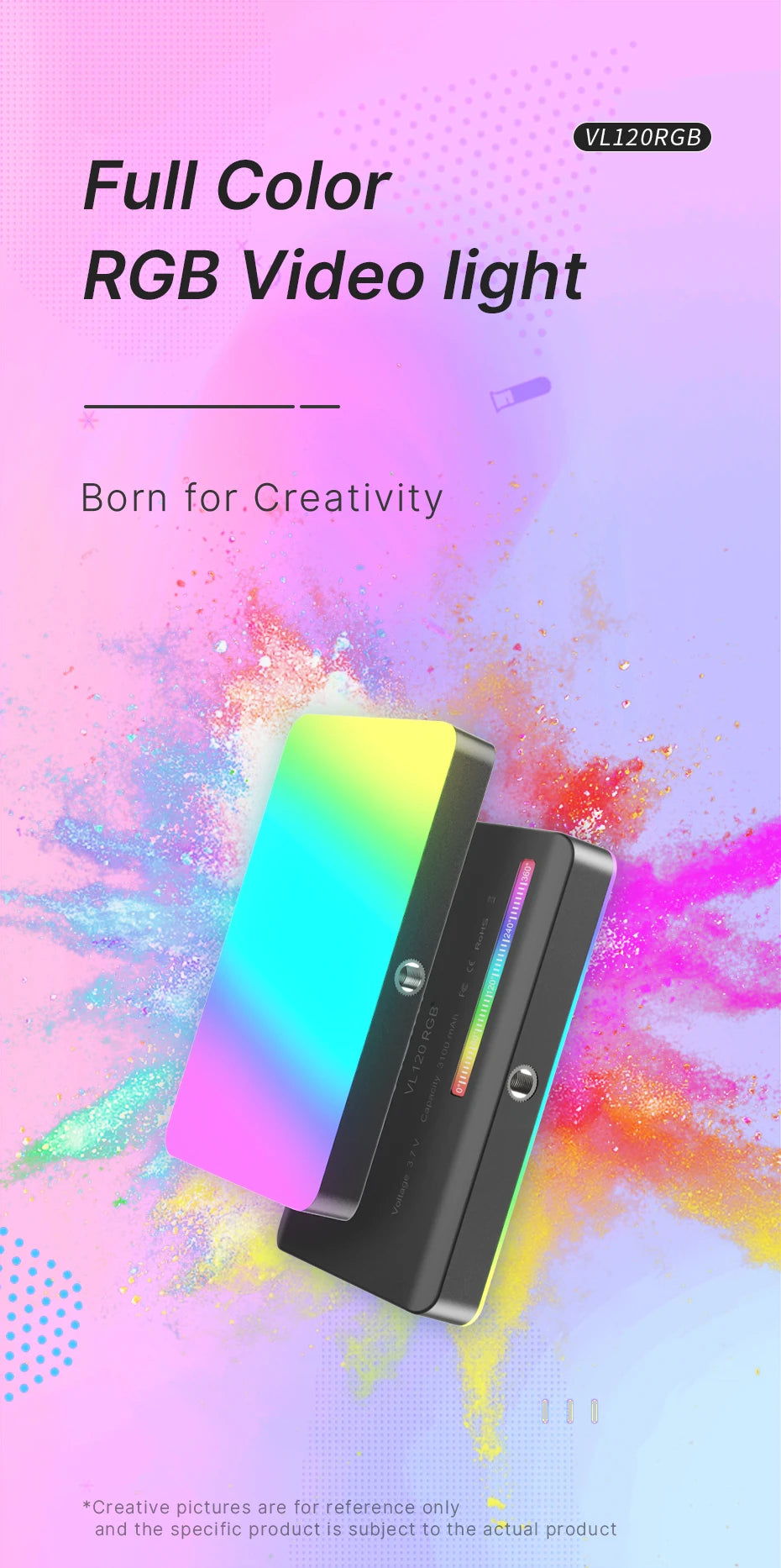 Ulanzi VL120 RGB Camera Video Light Mini Portable 3100mAh Photography Lighting Smartphone Vlog Fill Light RGB Video Light