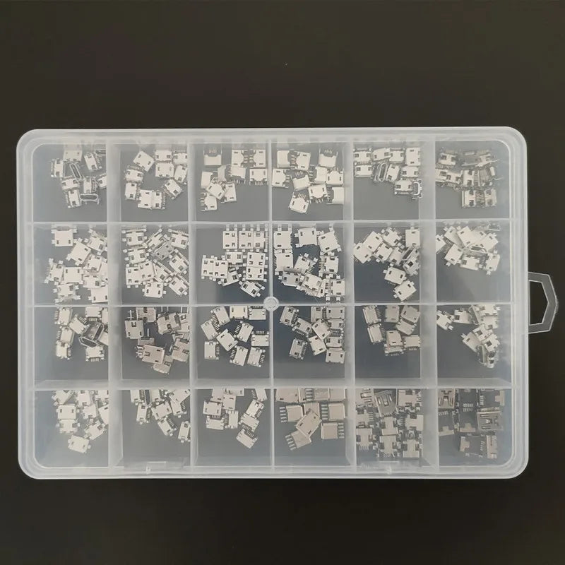 240Pcs 24 Models Micro USB Connector Socket Jack MP3/4/5 Moblie Phone And Mobile Power Ban Assorted Kit SMD DIP Socket Set